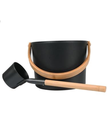 Sauna Bucket Sauna Bucket ladle Set 7L Luxurious Finnish Matching Ladle Sauna Barrel Sauna Aluminum Bucket with Long Handle Spoon Set Sauna Bucket Stylish Spa Esential for Water Ladling Black