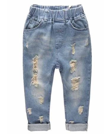KIDSCOOL SPACE Retro Toddler Little Child Rippd Holes Elastic Waist Fashion Jeans 6-7 Years Light Blue-4066 - Buy Online on GoSupps.com