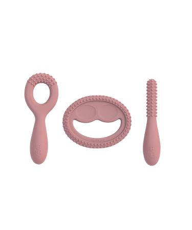 EZPZ mouth development tools (3 pieces in blush) - non -slip loop smile and stick 100 % silicone tools that promote the speech tone - sensory bumps - dishwasher -proof blush