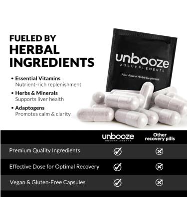 Unbooze - Post-Party Capsules - Feel Better After Drinking - Supplement: Vitamins Herbs Minerals & Adaptogens - Better-for-You Way to Booze - Made for Smooth Mornings - After Last Drink (5 Pack) - Buy Online on GoSupps.com