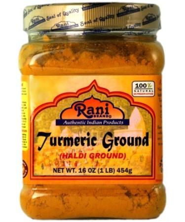 Rani Turmeric (Haldi) Root Powder Spice, (High Curcumin Content) 16oz (1lb) 454g PET Jar  All Natural | 100% Pure, Salt Free | Vegan | Gluten Friendly | NON-GMO | Indian Origin 1 Pound (Pack of 1)