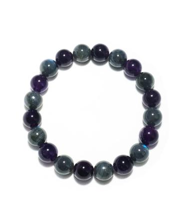 Gracefulhat Feng Shui Gemstones Jewelry for Men | Spritual Root Chakra Crystal Gift | Bring Luck & Wealth | Relief Stress & Anxiety 10MM Labradorite Mixed Amethyst Bracelet