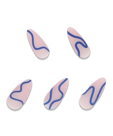 Almond Blue Swirl Press On Stiletto Nails - BABALAL Matte Acrylic with Design - Buy Online on GoSupps.com