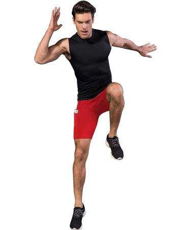 WRAGCFM Men's Compression Shorts with Pockets - Red, Medium | Running, Workout, Active Underwear - Buy Online on GoSupps.com