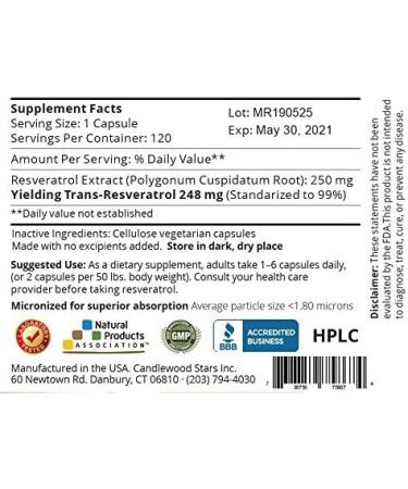 Mega Resveratrol 99% Pure Pharmaceutical Grade Trans-Resveratrol 120 Capsules - 250mg | Certified Purity, No Toxic Inactive Ingredients - Buy Online on GoSupps.com