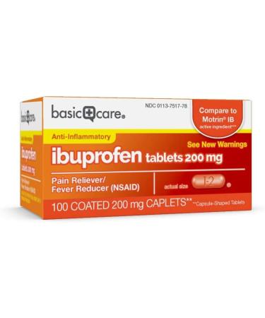 Amazon Basic Care Ibuprofen Tablets 200mg - Pain Reliever/Fever Reducer - 100 Count - Buy Online on GoSupps.com