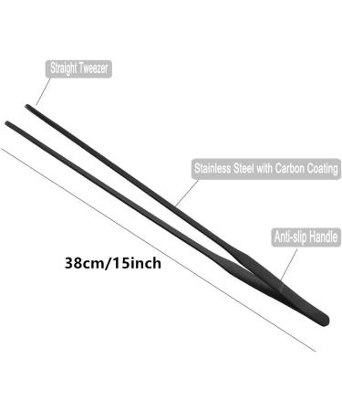 EvaGO 15 inch Black Straight Aquarium Tweezers Stainless Steel Straight Tweezer with Carbonation Protection Coating Against Rust Extra Long Reptiles Feeding Tongs Tools for Aquatic Tank Plants - Buy Online on GoSupps.com