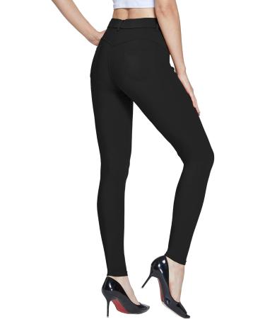Thapower Women's Pull-on Dress Pants with Pockets - Black Medium | Business Casual Jeggings Capris for Work - Buy Online on GoSupps.com