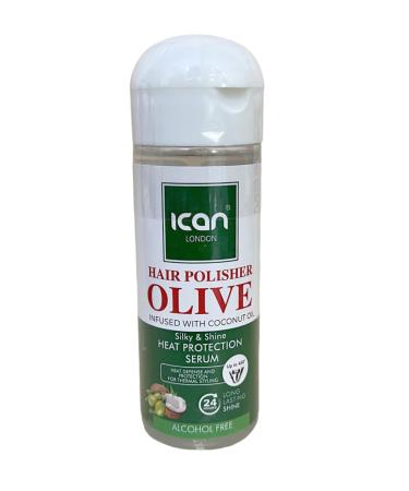 ican London Hair Polisher Olive Oil Infused With Coconut Oil Heat protection Serum Alcohol Free 207ml