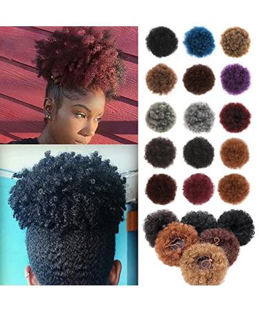 Natural Clip In Afro Hair Bun | Jet Black & Purple Blue Kinky Curly Ponytail Extension | 8-Inch Synthetic Puff for Women - Buy Online on GoSupps.com