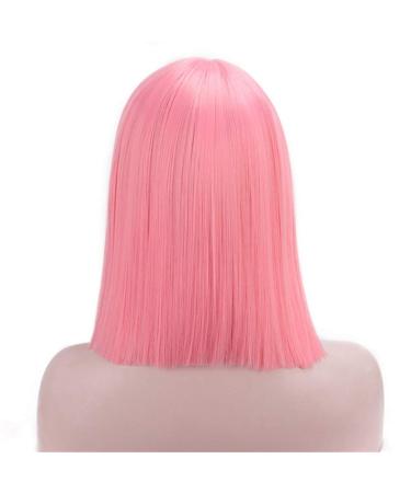 This Is A Wig Pink Wig Short Straight Synthetic Wig Women's Blunt Cut Wig Can Role Play Middle Part Natural Hair 14inches fense