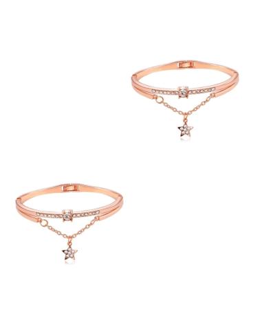 Healeved 2pcs Gemstone Bracelet Crystal Bracelets Open Star Pendant Bracelet Cuff Bracelet Star Bangle Gold Bangle Bracelet Jeweled Bangle Bracelet Women's Bracelets Diamond Miss Jewelry Rose Goldx2pcs 19.5*1.2cmx2pcs