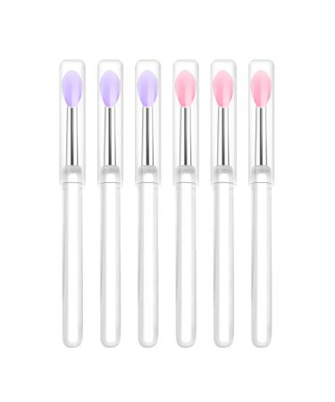 Arqumi Silicone Lip Brush, 6 PCS, Makeup Brushes with Dirt-proof Caps for Protection, Lipstick Applicator Brushes for Lip Gloss, Lip Mask, Eyeshadow, Lip Cream, Makeup Beauty Tool, pink+purple 3 pink+3 purple