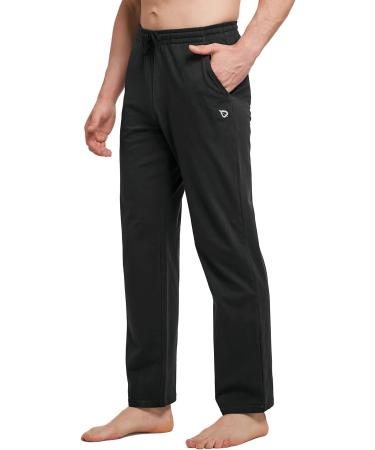 Baleaf Men's Cotton Leisure Jogging Pants | Straight Leg Sports & Yoga Pants | Black Long Training Pants with Pockets - Buy Online on GoSupps.com