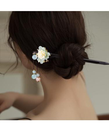 2pcs Chinese Traditional Flower Hair Sticks - Retro Wooden Hairpin with Tassel (Style A) - Buy Online on GoSupps.com