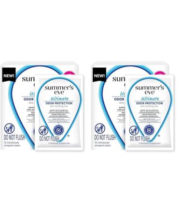 Summer's Eve Ultimate Odor Control Daily Feminine Wipes with Boric Acid Removes Odor On-the-go Body Wipes with pH Balance 12 ct (Pack of 2) 12 Count (Pack of 2)