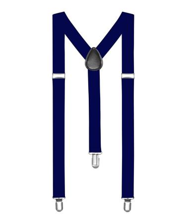 Boolavard TM Braces/Suspenders One Size Fully Adjustable Y-Shaped with Strong Clips Dark Blue
