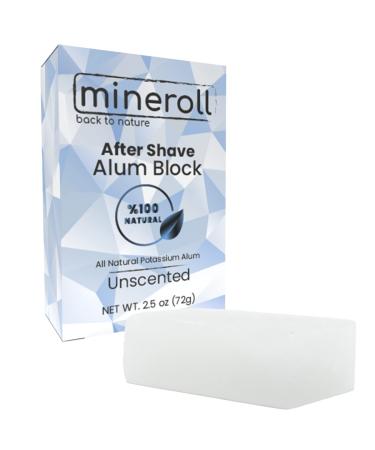 Mineroll After Shave Alum Block, All Natural Potassium Alum, for Women and Men, Alum Stone, Styptic Skin Soothing, Anti-Ingrown Hair Alum Bar, Shaving Accessory, Unscented, 2,5 oz