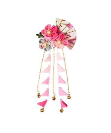 FRCOLOR Japanese Kimono Hair Clip with Flower and Tassel Pink