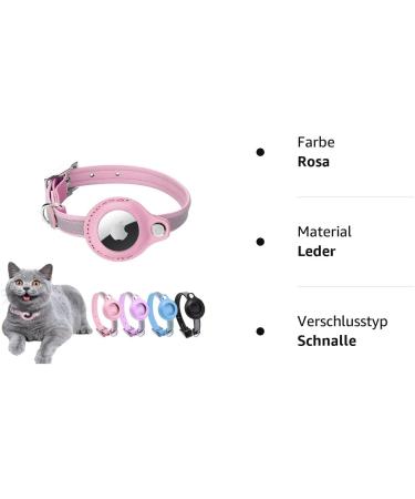 Premium Adjustable Leather Airtag Cat Collar - Reflective GPS Tracking Neck Band for Small Medium & Large Cats (XS Pink 19-26cm) - Anti-Lost Airtag Case - Buy Online on GoSupps.com