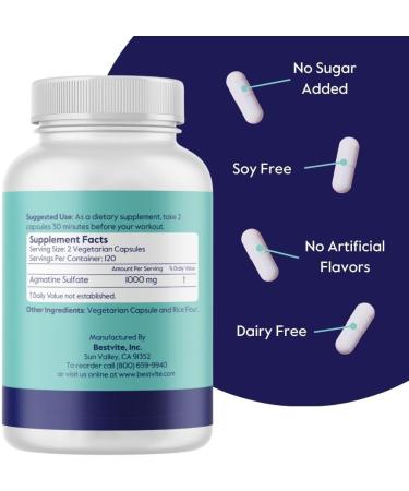 BESTVITE Agmatine Sulfate 500mg - 240 Vegetarian Capsules | Vegan Non-GMO Gluten-Free No Stearates - International Shipping Available - Buy Online on GoSupps.com