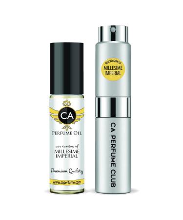 CA Perfume Duo Impression of Millesime Imperial For Women & Men Eau de Parfum Refillable Atomizer Sprayer + Fragrance Body Oil Long Lasting Sample Travel Size Roll-On Bottle 0.27 Fl Oz+0.33 Fl Oz