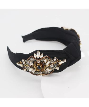 Yusier Baroque Rhinestone Crystal Headband for Women - Exquisite Embroidered Wide Hairband in Black - Buy Online on GoSupps.com