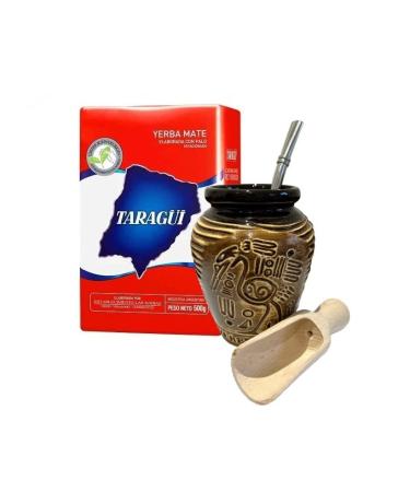 Taragui Elaborada Yerba Mate Tea Set | Natural Energy Drink | Mate Tea Complete Set | Begginer's Kit | Yerba Mate TARAGUI ELABORADA Booster 500g | Ceramic Bird Cup Gourd 300ml | Stainless Bombilla