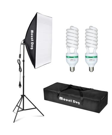 MOUNTDOG Softbox Lighting Kit,20"X28" Photography Continuous Lighting System Photo Studio Equipment with 95W Light Bulb 5500K for Portrait Product Shooting Photography Video Recording 1 Softox White-black