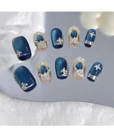Blue handmade cat eye nail enhancement detachable and wearable nails(XS) - Buy Online on GoSupps.com