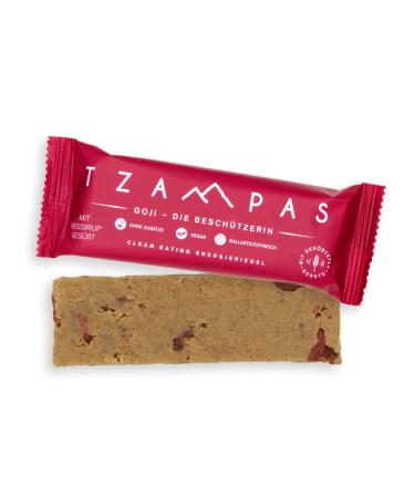 Tzampas Energierliegel Goji - Organic Vegan Energy Bar with Roasted Barley & Goji Berries (16x40g) | Natural Power Riegel Without Additives - Ideal for Cycling & Fitness - Buy Online on GoSupps.com