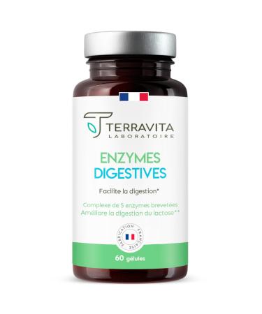 Digestive ENZYMES | Lactase + Digezyme Complex Patented + Turmeric | Lactose Intolerance Difficult Digestion and Bloating | Basifying Mix | 60 Vegan Capsules | Made in France Terravita