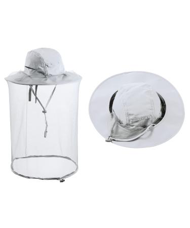 ZffXH Head Net Safari Hat for Men Women Gardening Hiking Fishing Sun Cap with Mosquito Netting Mesh Light Grey