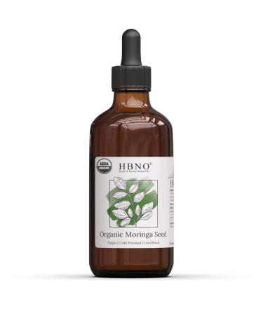 HBNO Pure Organic Moringa Oil for Hair 4 oz (120 ml) 100% Pure & USDA Certified - Premium Therapeutic Grade for Aromatherapy - Contains Moringa Oil Organic Nutrients - Essential for Glowing Skin