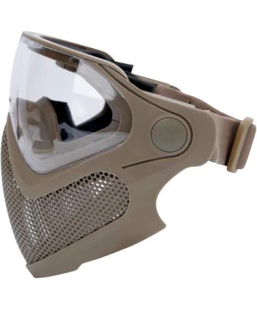CMAIR4U Tactical Full Face Mask with 3 Anti-Fog Goggles - Steel Mesh Safety Protective Mask for Airsoft CS Shooting (Tan) - Buy Online on GoSupps.com