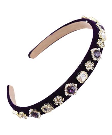 scicent Purple Headband Vintage Crystal Rhinestone Hairbands Bling Sparkle Diamond Hair Band Velvet Padded Hair Hoops Party Wedding Head Hoop Fashion Hair Accessories for Women - 27321