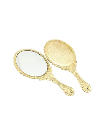 Jiuniu Handheld Mirror with Handle Vintage Compact for Personal Makeup Vanity Hand Held Mirror Tone Victorian Vanity Mirror 9.8x4.5in Golden