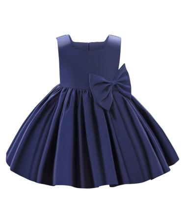 Baby Clothes for Toddler Bridesmaid Flower Girl Dress Princess Sleeveless Bowknot Tutu Christening Wedding Pageant Birthday Party Prom Gown 6-12 Months 01 Blue