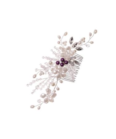 Amosfun 1pc Braided Flower Comb Hair Accessory for Women Pearl Tiara Bridesmaid Hair Accessories Flower Hair Comb Hair Barrettes for Women Bridal Hair Comb Handmade Wedding Hair Comb White