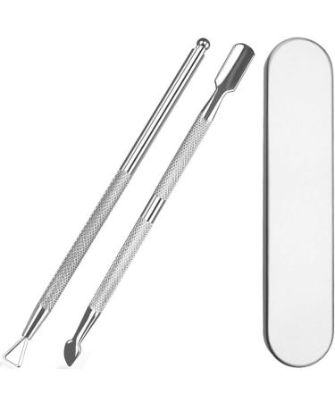 Nail Cuticle Pusher Cutter Set, KINGMAS 2pcs Gel Nail Polish Remover Tool Triangle Cuticle Peeler Scraper and Spoon Nail Cleanel Stainless Steel Manicure Tools 3 Count (Pack of 1) Silver