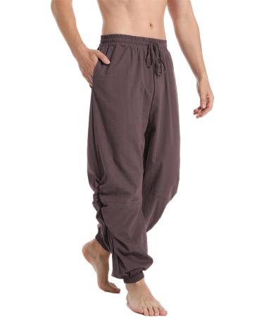 PACIDA Mens Cotton Linen Drawstring Pants - Elastic Waist Casual Jogger Yoga Pants (Coffee, 36) - Buy Online on GoSupps.com