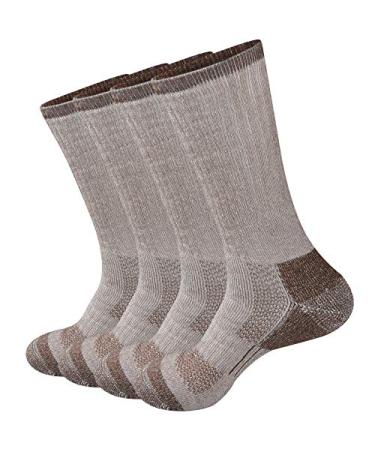 GKX Men's Merino Wool Moisture Wicking Outdoor Hiking Heavy Duty Work Cushion Crew Socks Shoe Size:6-12 Camel