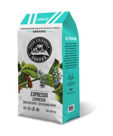 Frog Friendly Coffee - Espresso Roast Whole Bean: Low Acidity Certified Organic Single Origin Wild Harvested Specialty Coffee from Oaxaca Mexico - 2 lb bag Espresso 907g