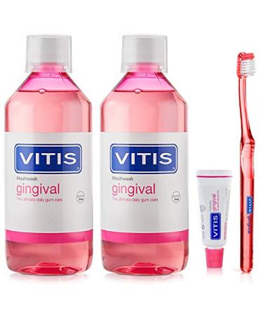 Vitis Vitis Gingival Pack of 2: 500ml bottle of Gingival toothpaste + 15ml bottle of Vitis Gingival toothbrush + Gingival toothbrush