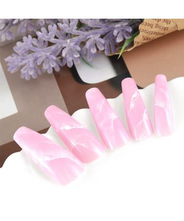 Sethexy Long Coffin Glossy Press-On Nails | 24-Piece French Acrylic False Nails for Women & Girls - International Shipping Available - Buy Online on GoSupps.com
