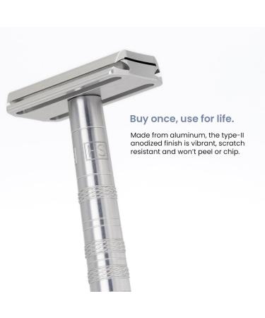 Henson Shaving Razor - Steel Blue Double Edge Safety Razor | 5 Spare Blades & 30 Precision | Reusable for Men & Women - Buy Online on GoSupps.com