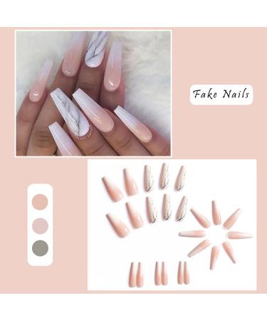 Sinlov 24-Piece Shiny Gradient False Coffin Nails - Press-On Ballerina Style for Women & Girls - Nude Pink - Buy Online on GoSupps.com