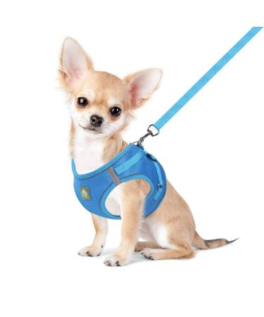 Femax dog harnesses with leash for small medium dog cats soft mesh puppy harness Breakable breast harness adjustable reflective no pull vest chihuahua cat m (breast 35-40cm) blue