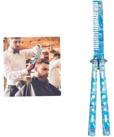 Butterfly Knife Comb Stainless Steel Comb Trainer Unsharpened Slice Butterfly Training Comb for Beginner Aqua Blue - Buy Online on GoSupps.com