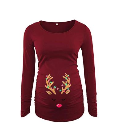 Pregnant Deer Christmas Maternity Top Women Casual Pullover Winter Clothing Warm Long Sleeves Hooded Tops L Rot